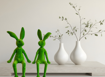 Sitzender Osterhase – Beflockte Dekofigur in 4 Farben - 1