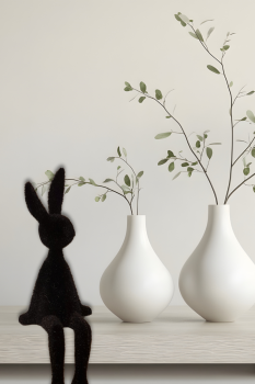 Preview: Kantenhocker Hase sitzend, rosa beflockt mit 5 mm Fasern-kantenhocker