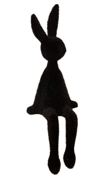 Schwarzer beflockter Sitzhase als Kantenhocker aus Kunststoff, 29 cm groß