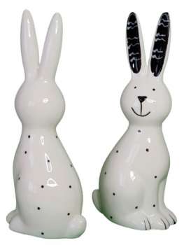 Osterdekoration - Ein eleganter, weißer Hase mit schwarzen Pünktchen - 2