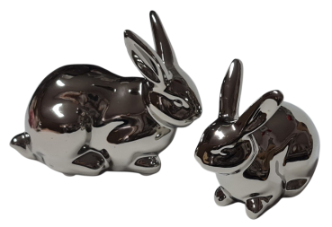 Preview: 2 Hasen in Silber, glänzend 15 und 13 cm