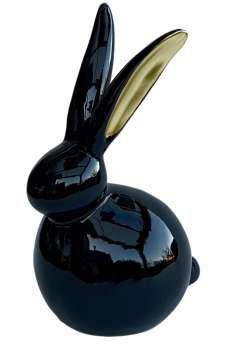 Osterhase aus Keramik - schwarz mit goldenen Ohren - 1