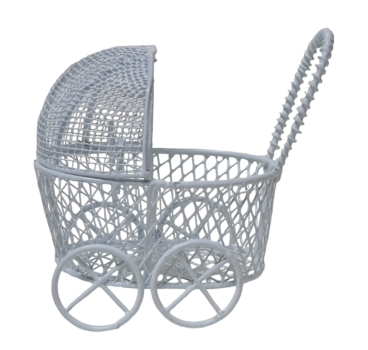 Kleiner Kinderwagen aus weißem Draht, B2