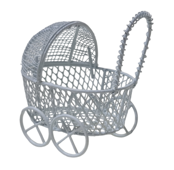 Kleiner Kinderwagen aus weißem Draht, B1