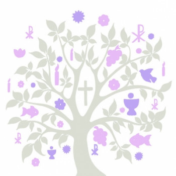 Servietten "Baum mit christlichen Symbolen" - Rosa/Flieder