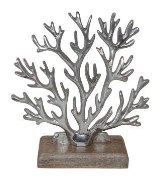 Aufsteller Koralle aus Aluminium auf Mangoholz - 1