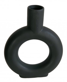 Schwarze, matte Keramikvase in Ringform, Blumenvase - 1