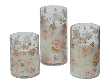 Dieses stilvolle LED Kerzenset mit zartem Rosenmotiv sorgt für eine warme, romantische Atmosphäre in jedem Raum.