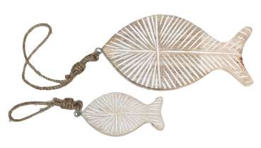 Fisch aus Mangoholz mit Muster in zwei Größen - 4