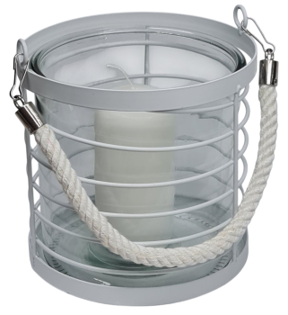 Maritimes Windlicht aus Metall mit Glaseinsatz, 16 cm - 1