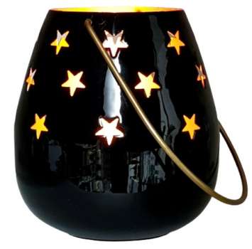 Windlicht mit Sternen aus Metall schwarz, glänzend für Ihre Deko - 4