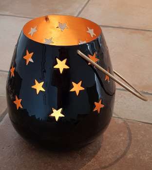 Windlicht mit Sternen aus Metall schwarz, glänzend für Ihre Deko - 6