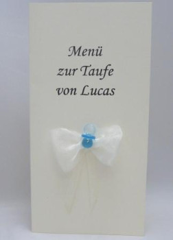 Menükarte mit einem Schnuller zur Taufe oder Kindergeburtstag 1