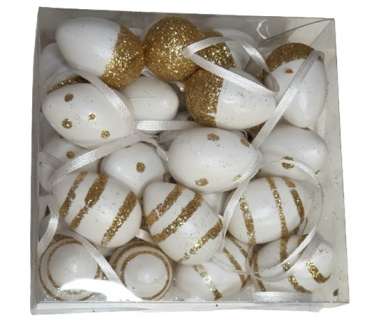 Ostereier in der Farbe Weiß mit Glitzermotiven in Gold - 3