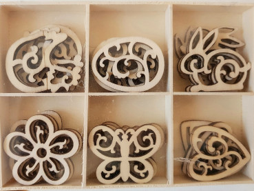 Holzbox mit Streuteilen 
