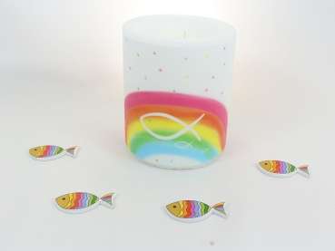 Kerze mit einem Regenbogen und einem Fisch - 3
