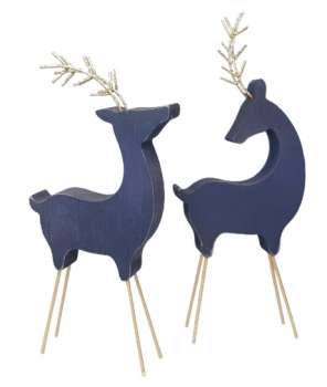 Ein schwaRentier aus Holz mit goldfarbenem Geweih in zwei Styles - 3rzer, beflockter Hirsch mit goldfarbenem Geweih - 3