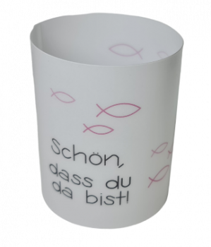 Lichthülle, Tischlicht "Schön, dass du da bist!" und Fischen in Rosa - 4
