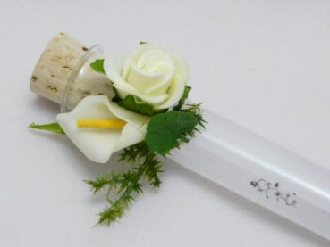 Gastgeschenk - Glasröhrchen mit einer Rose und einer Calla