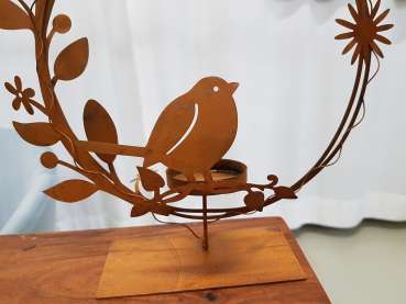 Teelichthalter aus Metall, Edelrost - Vogel - 3