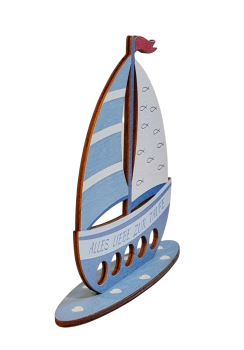 Holz-Segelboot, Geldgeschenk zur Taufe, blau - 2 Holz-Segelboot, Geldgeschenk zur Taufe, blau - 2