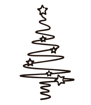 Schwarzer Metall-Tannenbaum mit kleinen Sternen als moderne Weihnachtsdekoration an einer weißen Wand.