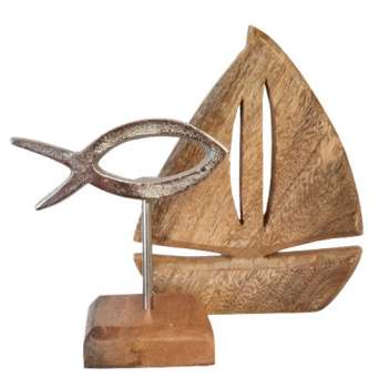 Standdeko "Fisch auf einem Sockel" 15 cm