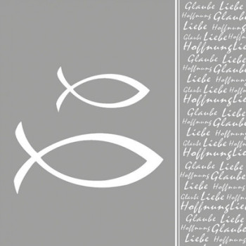Servietten "Glaube, Liebe, Hoffnung" mit einem Fisch - silber