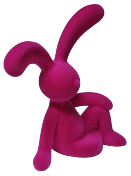 Preview: Detailaufnahme der samtig beflockten Oberfläche des pinken Osterhasen