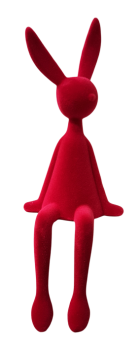 Preview: Pinkfarbener Kantenhocker Osterhase mit samtiger Beflockung sitzend auf einer Fensterbank