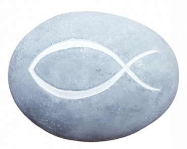 Stein aus Zement mit eingraviertem Fisch - 1