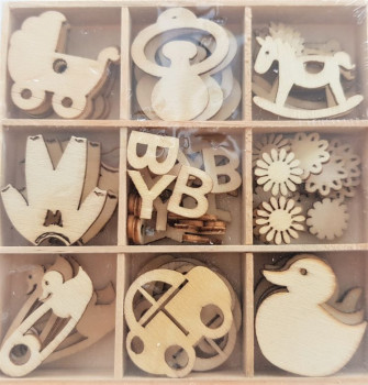 Holzbox mit Streuteilen 