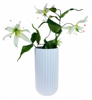 Weiße Keramikvase, Blumenvase mit einer Rillenoberfläche "Leila" - 1