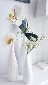 weiße Keramikvasen, Blumenvasen "Curved" in drei Größen - 5