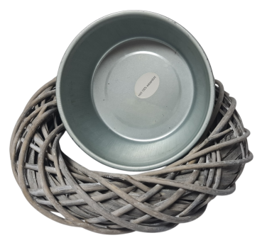 Preview: Natürlicher Weidekranz mit Zinkschüssel zum Bepflanzen in 30 cm und 40 cm Durchmesser