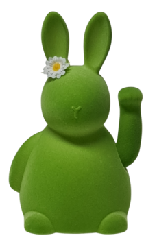 Winkender Hase "Winky" in Grün mit einem Blümchen - 1