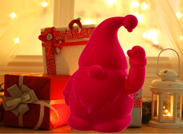Winkender Weihnachtsmann Wichtel Orange, beflockte Dekofigur