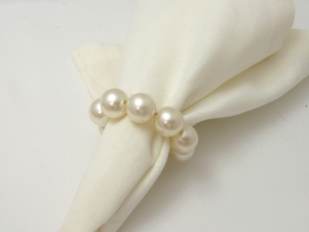 Serviettenringe Perlen Tischdekoration Hochzeit Taufe silber weiß Menge zur Wahl 