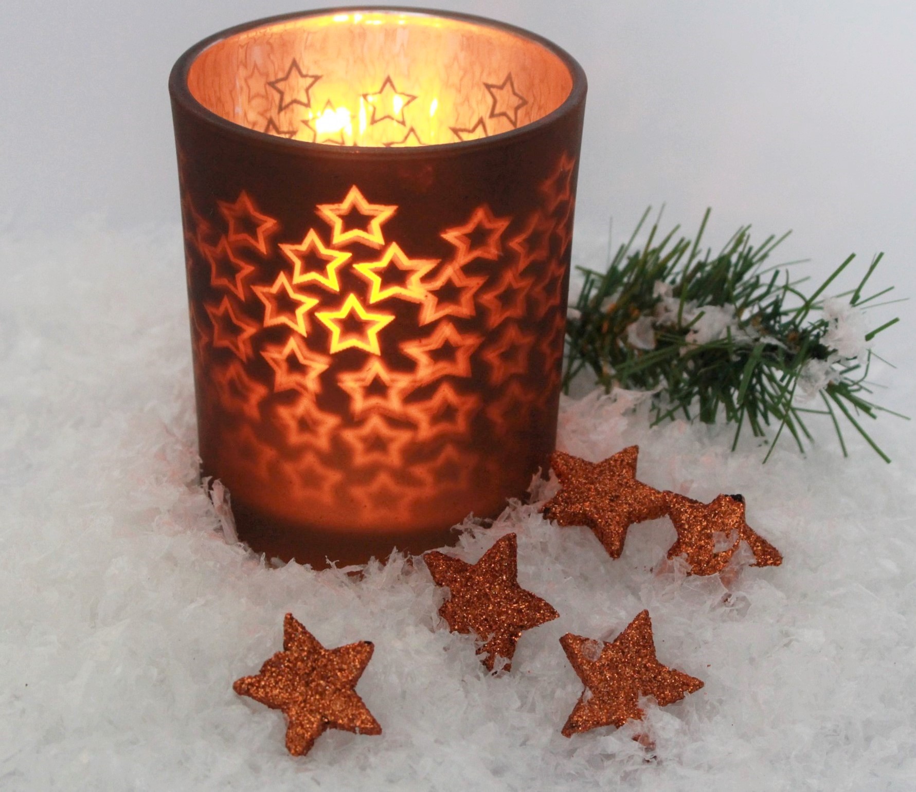 Windlicht, braun/bronze mit Sternen zur Weihnachtsdeko, den Advent