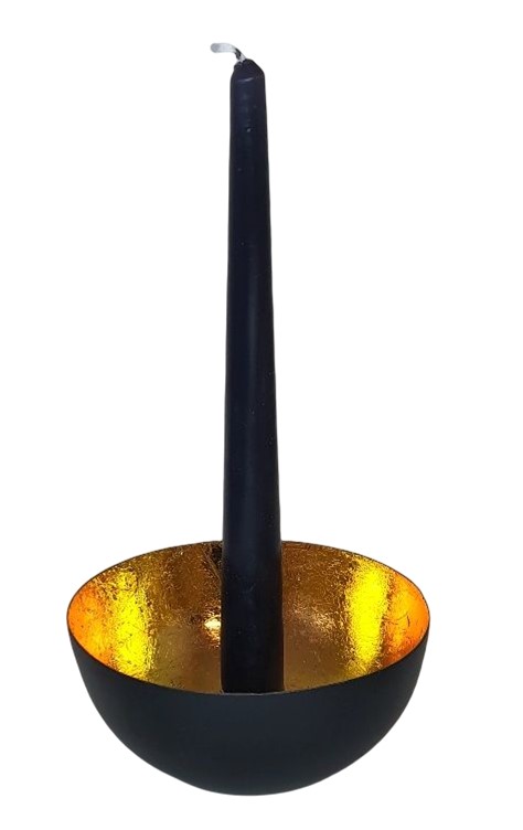 Kerzenhalter, Kerzen-Schale aus Metall, schwarz/gold