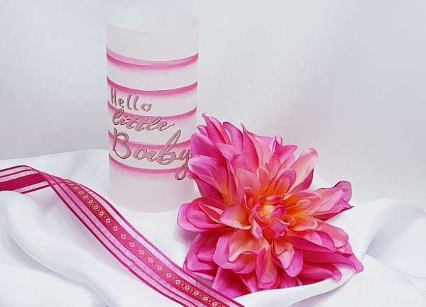Pergament-Windlicht, Tischlicht "Hallo little Baby" pink - 4