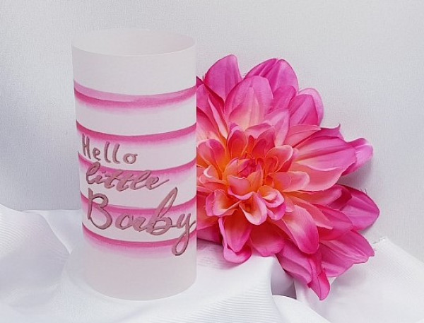 Pergament-Windlicht, Tischlicht "Hallo little Baby" pink - 1