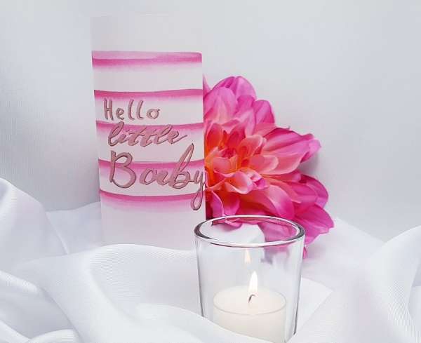 Pergament-Windlicht, Tischlicht "Hallo little Baby" pink - 2