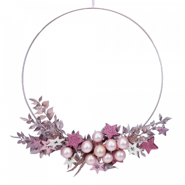 Blumenring in Rosé mit Kugeln und Sternen - 1 Blumenring in Rosé mit Kugeln und Sternen - 1