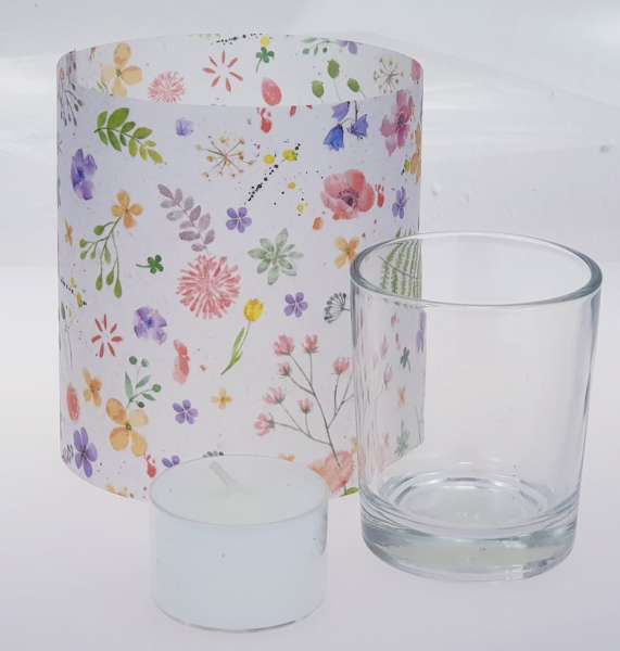 Pergament-Windlicht, Tischlicht mit bunten Blumen - 4