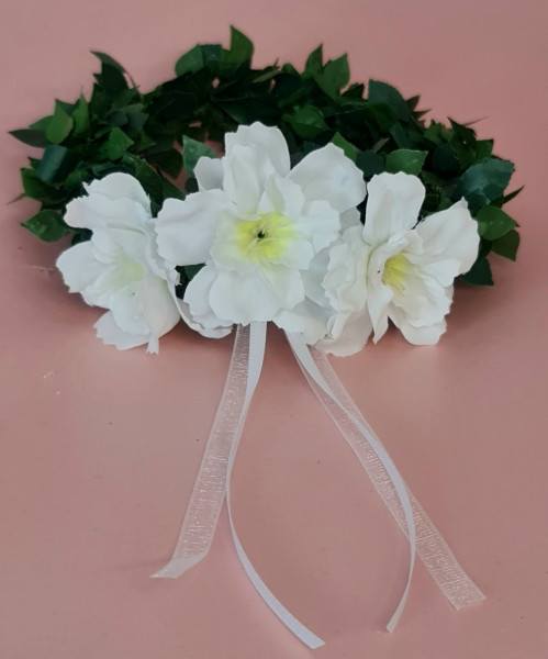Tropfschutz, Tropffänger aus Rosenblättern mit weißen Kirschblüten und Bändern - 3 Tropfschutz, Tropffänger aus Rosenblättern mit weißen Kirschblüten und Bändern - 3