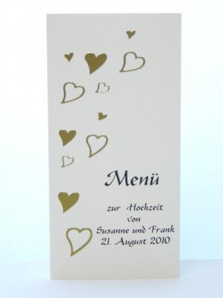 Menükarte Herzen. Tischdeko und Menükarte von Tischdeko-online.de