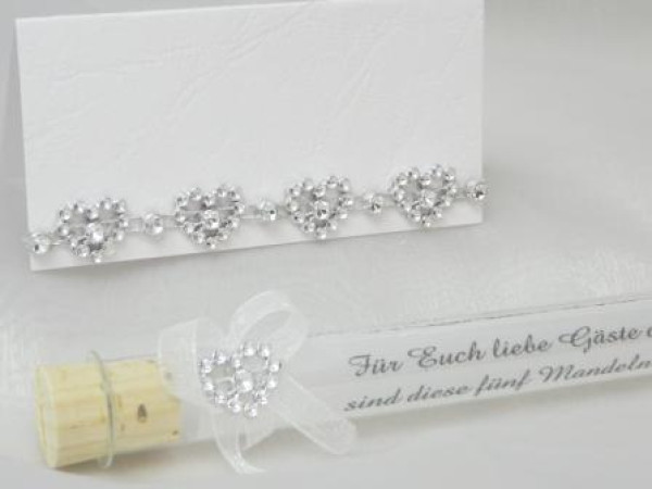 Glasröhrchen, Reagenzglas, Gastgeschenk, Strassherzen, tischkarten