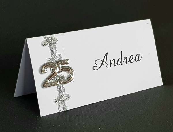 Silberhochzeit - Tischkarte 25 mit Dekoband 3 Silberhochzeit - Tischkarte 25 mit Dekoband 3