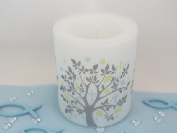 Kerze "Baum mit christlichen Symbolen" blau - 2